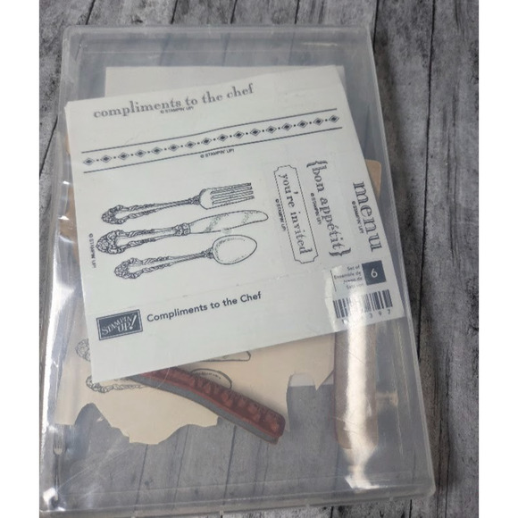 Stampin' Up Compliments To the Chef Rubber Stamp Set 6pc Unmounted Menu - Picture 2 of 3